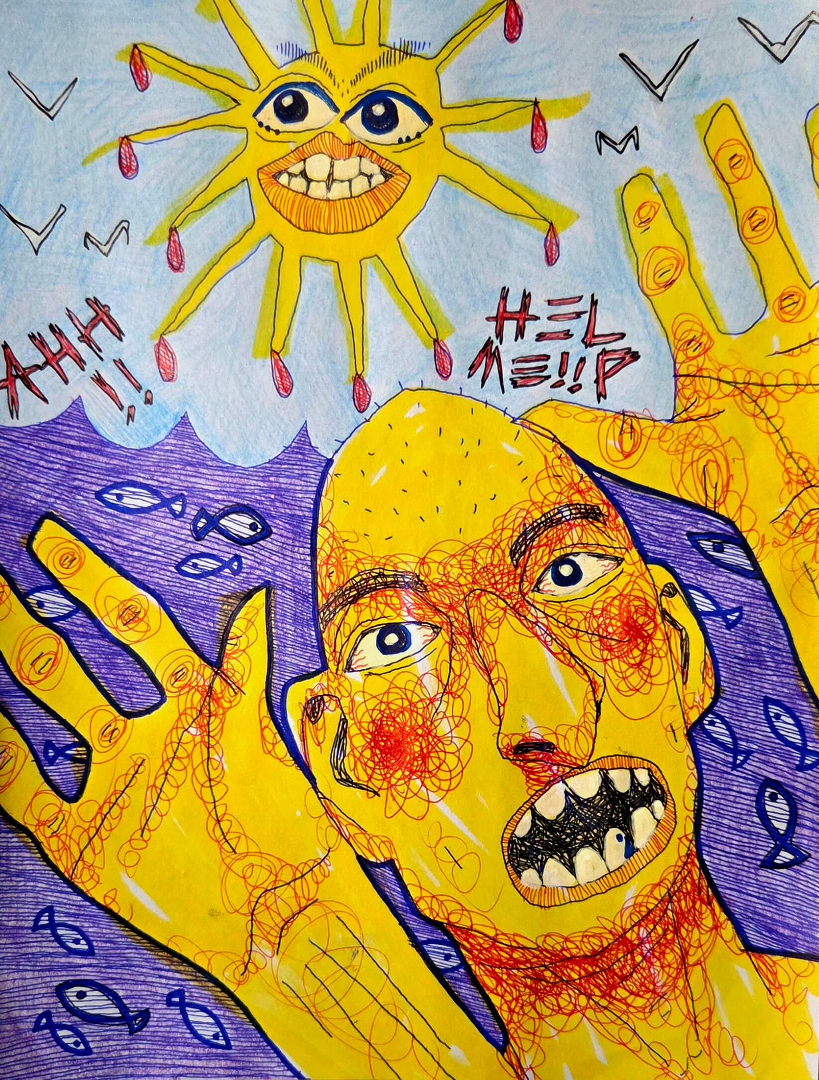 Yellow fellow drowning